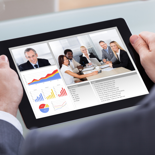 Close up of a tablet being used for a video conference call